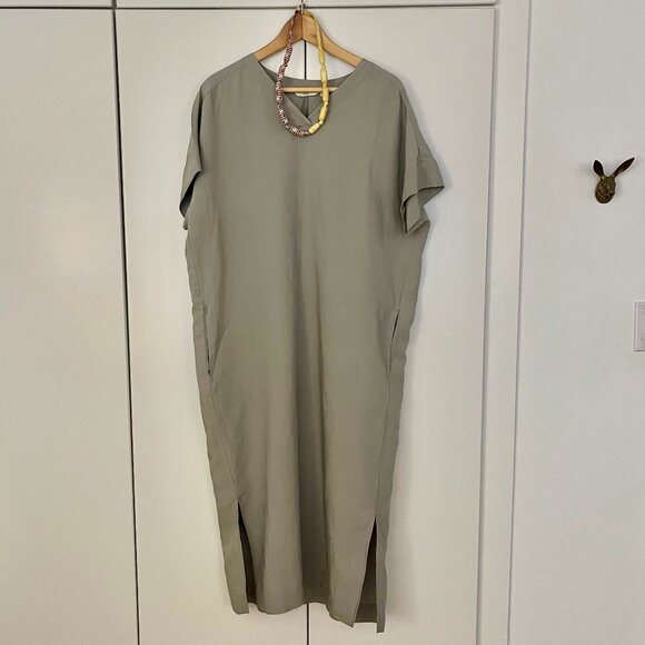 Light Grey Uniqlo Linen Blend Maxi Shift Dress Size S - Picture 1 of 6
